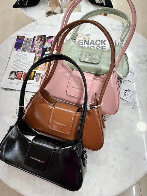 Women Simple Patent Underarm Hangbag